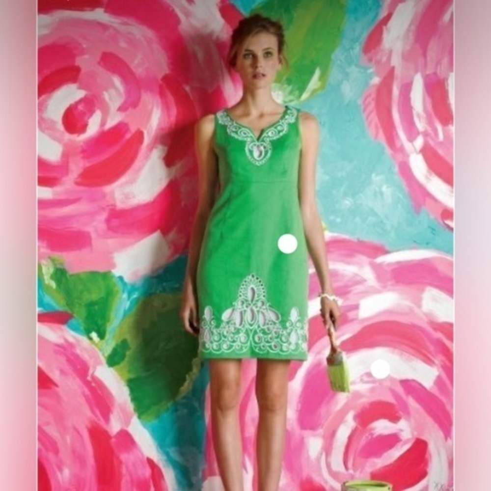 Lilly Pulitzer Delia green embroidered eyelet shift dress size 6